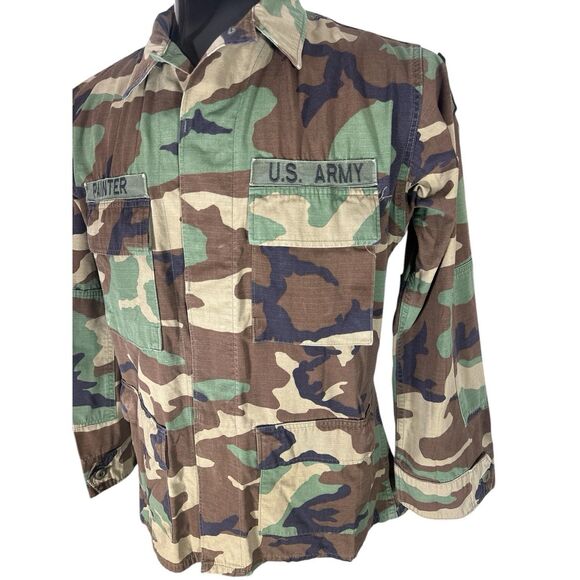 Vintage US Army Hot Weather Woodland Camo Field Coat Jacket 807 Medical Brigade - Picture 3 of 11